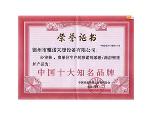 中國十大知名品牌證書